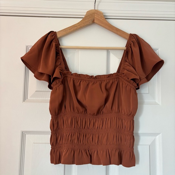 Abercrombie & Fitch Tops - Abercrombie and Fitch Flutter Sleeve Smocked Top Crop Tank Brown Rust M Flowy